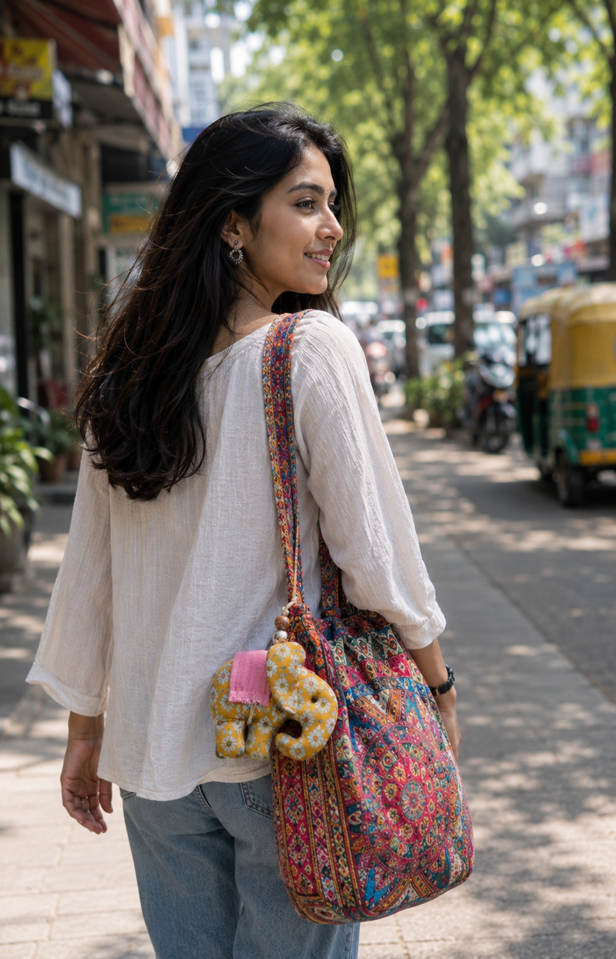 Handmade Elephant Keychain – Recycled Fabric Elephant Bag Charm | Eco-Friendly Keyring